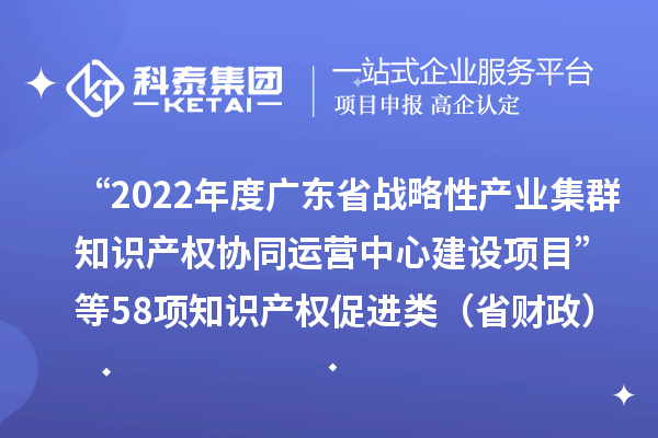 “2022年度廣東省戰(zhàn)略性產(chǎn)業(yè)集群知識(shí)產(chǎn)權(quán)協(xié)同運(yùn)營中心建設(shè)項(xiàng)目”等58項(xiàng)知識(shí)產(chǎn)權(quán)促進(jìn)類（省財(cái)政）項(xiàng)目驗(yàn)收結(jié)果