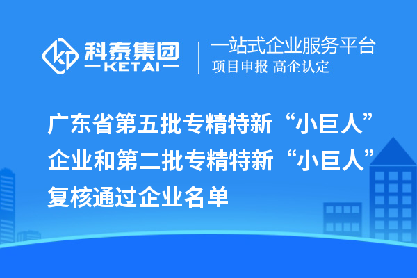 廣東省第五批專精特新“小巨人”企業和第二批專精特新“小巨人”復核通過企業名單