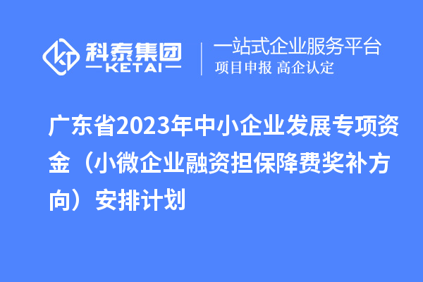 廣東省2023年中小企業發展專項資金（小微企業融資擔保降費獎補方向）安排計劃