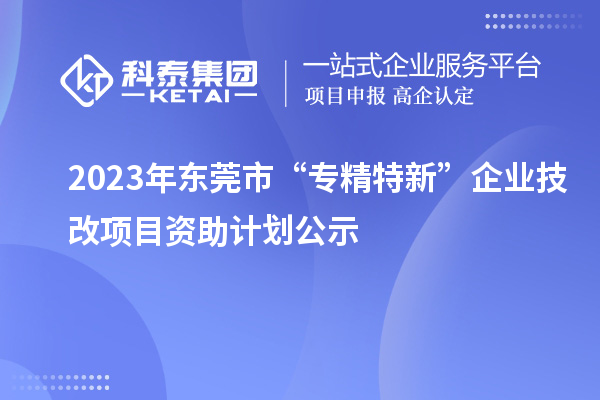 2023年東莞市“專精特新”企業技改項目資助計劃公示