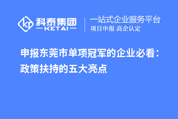 申報東莞市單項冠軍的企業必看：政策扶持的五大亮點