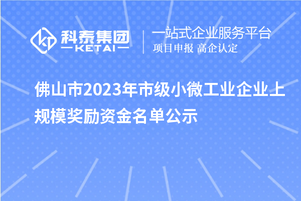 佛山市2023年市級小微工業企業上規模獎勵資金名單公示