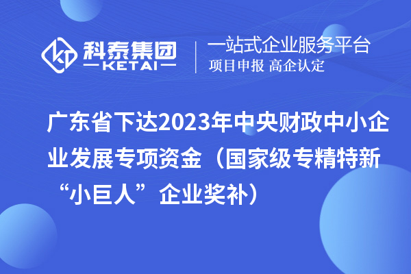 廣東省下達2023年中央財政中小企業發展專項資金（國家級專精特新“小巨人”企業獎補）