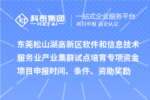 東莞松山湖高新區軟件和信息技術服務業產業集群試點培育專項資金項目申報時間、條件、資助獎勵