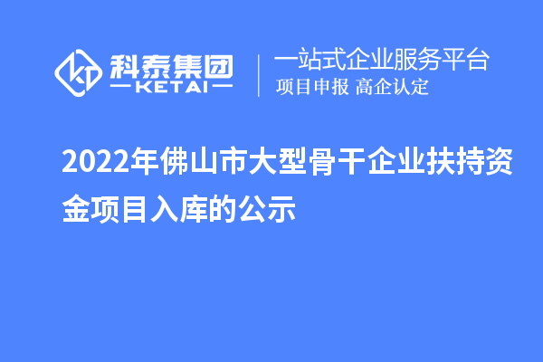 2022年佛山市大型骨干企業扶持資金項目入庫的公示