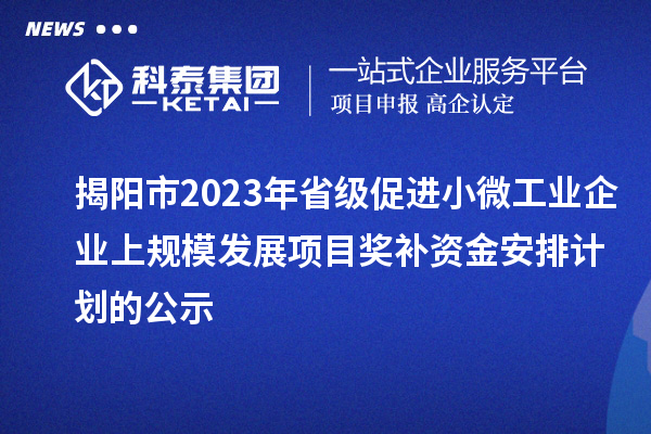 揭陽市2023年省級促進小微工業企業上規模發展項目獎補資金安排計劃的公示