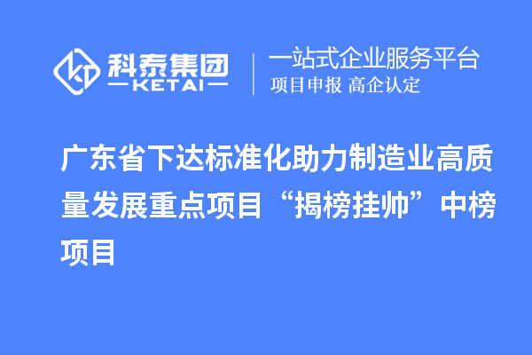 廣東省下達標準化助力制造業高質量發展重點項目“揭榜掛帥”中榜項目