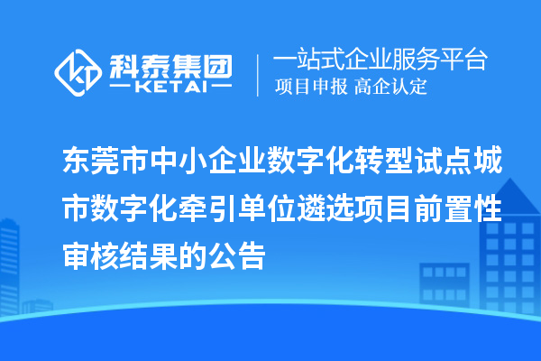 東莞市中小企業數字化轉型試點城市數字化牽引單位遴選項目前置性審核結果的公告