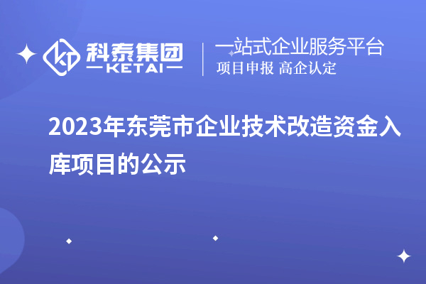 2023年東莞市企業技術改造資金入庫項目的公示