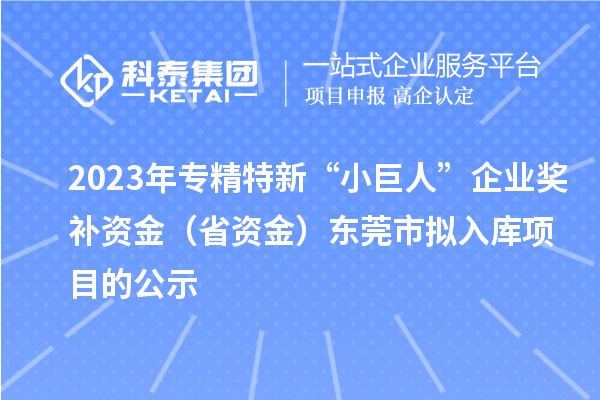 2023年專精特新“小巨人”企業(yè)獎補資金（省資金）東莞市擬入庫項目的公示