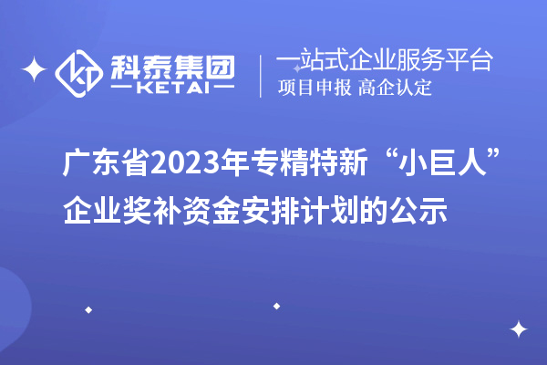 廣東省2023年專精特新“小巨人”企業(yè)獎補資金安排計劃的公示