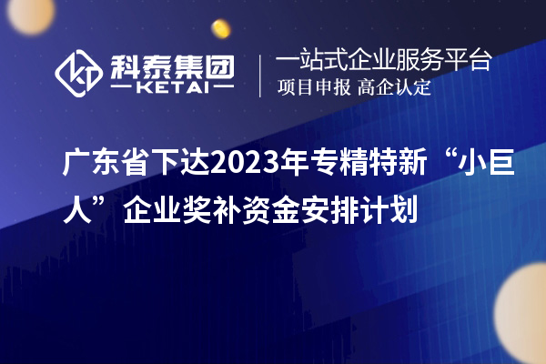 廣東省下達2023年專精特新“小巨人”企業獎補資金安排計劃