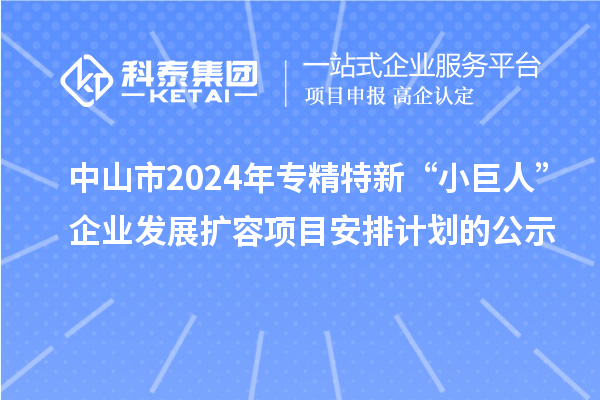 中山市2024年專精特新“小巨人”企業發展擴容項目安排計劃的公示