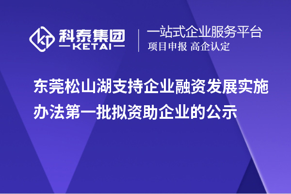 東莞松山湖支持企業融資發展實施辦法第一批擬資助企業的公示