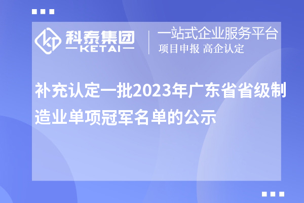 補充認定一批2023年廣東省省級制造業(yè)單項冠軍名單的公示