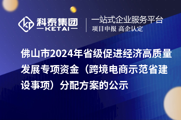 佛山市2024年省級促進經濟高質量發展專項資金（跨境電商示范省建設事項）分配方案的公示