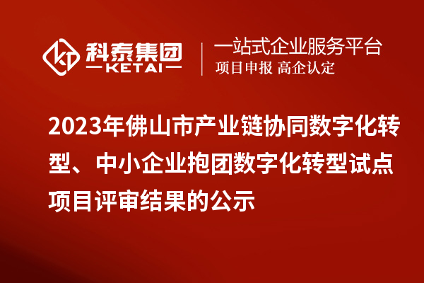 2023年佛山市產業鏈協同數字化轉型、中小企業抱團數字化轉型試點項目評審結果的公示