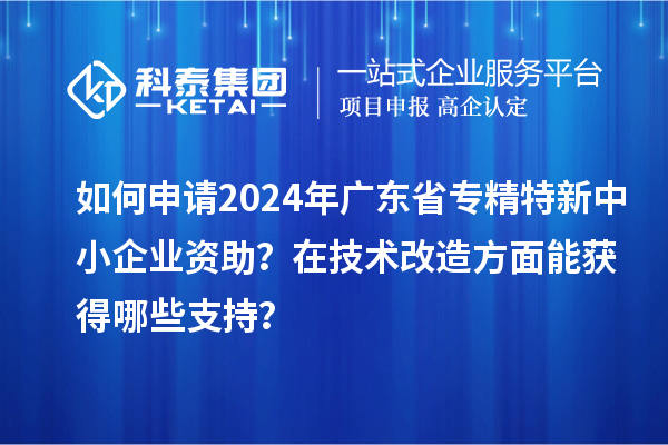 如何申請2024年廣東省專精特新中小企業資助？在技術改造方面能獲得哪些支持？