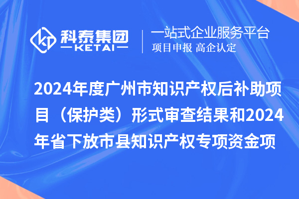 2024年度廣州市知識產權后補助項目（保護類）形式審查結果和2024年省下放市縣知識產權專項資金項目（保護類）評審結果公示