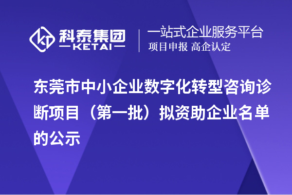 東莞市中小企業數字化轉型咨詢診斷項目（第一批）擬資助企業名單的公示