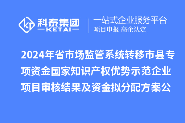 2024年省市場監管系統轉移市縣專項資金國家知識產權優勢示范企業項目審核結果及資金擬分配方案公示