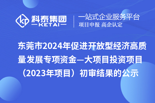 東莞市2024年促進開放型經濟高質量發展專項資金—大項目投資項目（2023年項目）初審結果的公示