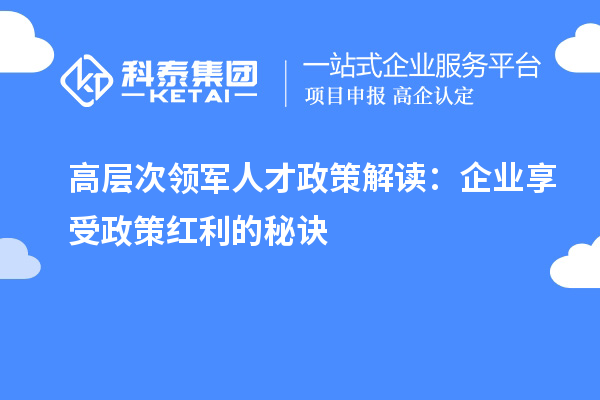 高層次領軍人才政策解讀：企業享受政策紅利的秘訣