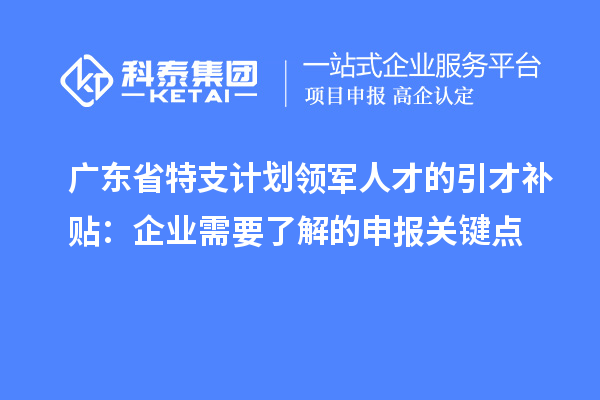 廣東省特支計劃領軍人才的引才補貼：企業(yè)需要了解的申報關鍵點