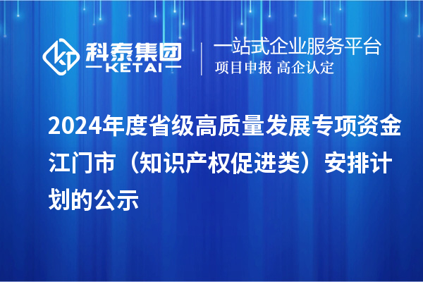 2024年度省級高質量發展專項資金江門市（知識產權促進類）安排計劃的公示