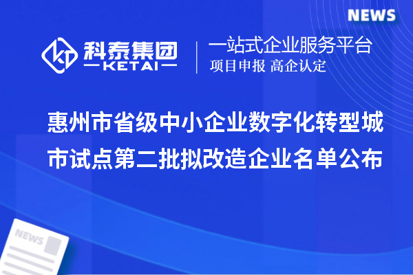 惠州市省級中小企業數字化轉型城市試點第二批擬改造企業名單公布