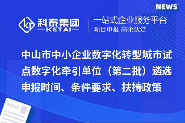 中山市中小企業數字化轉型城市試點數字化牽引單位（第二批）遴選申報時間、條件要求、扶持政策