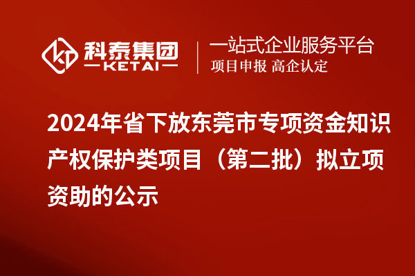 2024年省下放東莞市專項資金知識產權保護類項目（第二批）擬立項資助的公示