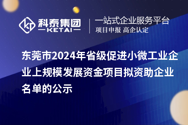 東莞市2024年省級促進小微工業企業上規模發展資金項目擬資助企業名單的公示