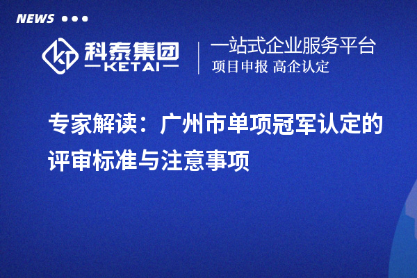 專家解讀：廣州市單項冠軍認定的評審標準與注意事項