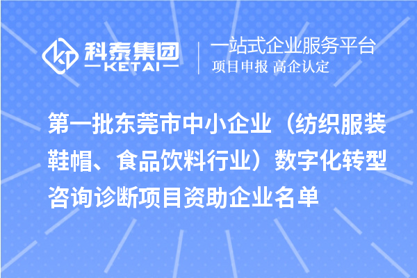 第一批東莞市中小企業（紡織服裝鞋帽、食品飲料行業）數字化轉型咨詢診斷項目資助企業名單