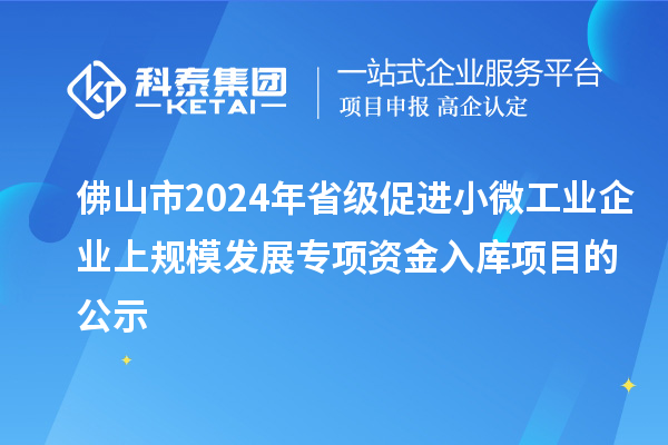 佛山市2024年省級促進小微工業企業上規模發展專項資金入庫項目的公示