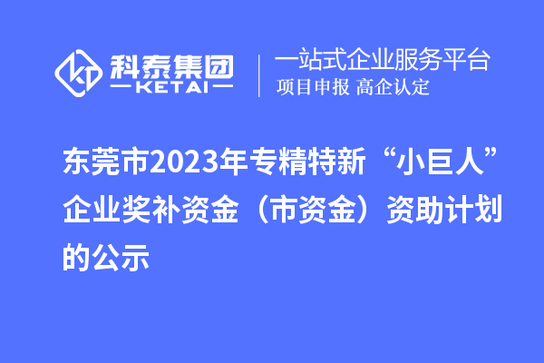 東莞市2023年專精特新“小巨人”企業獎補資金（市資金）資助計劃的公示