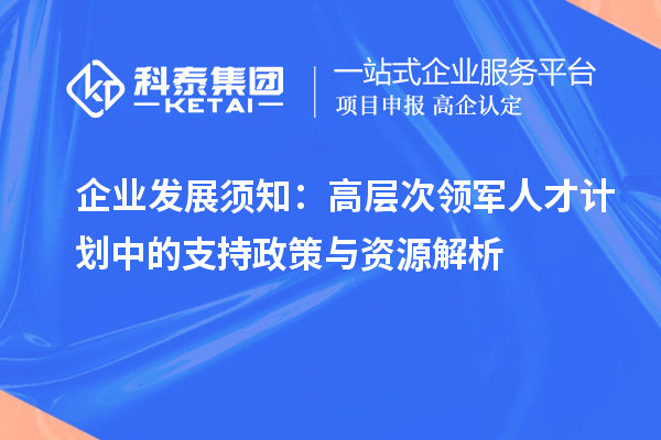  企業發展須知：高層次領軍人才計劃中的支持政策與資源解析