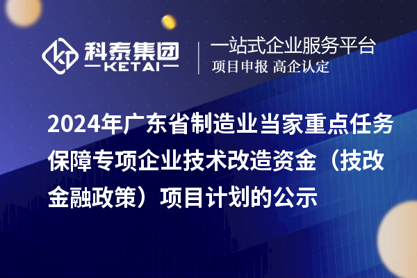 2024年廣東省制造業(yè)當(dāng)家重點(diǎn)任務(wù)保障專項企業(yè)技術(shù)改造資金（技改金融政策）項目計劃的公示