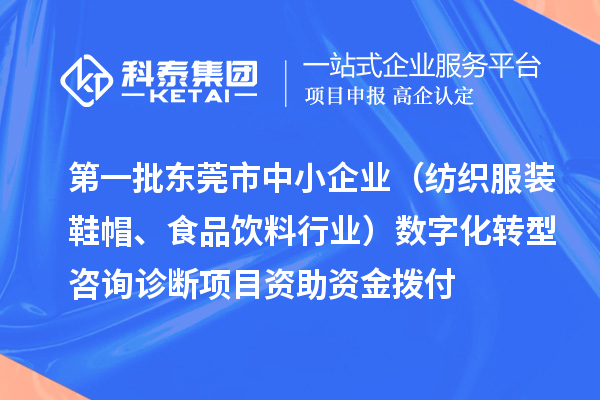 第一批東莞市中小企業(yè)（紡織服裝鞋帽、食品飲料行業(yè)）數(shù)字化轉(zhuǎn)型咨詢?cè)\斷項(xiàng)目資助資金撥付