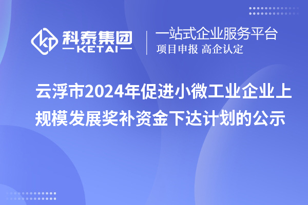 云浮市2024年促進小微工業企業上規模發展獎補資金下達計劃的公示