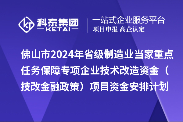 佛山市2024年省級制造業當家重點任務保障專項企業技術改造資金（技改金融政策）項目資金安排計劃的公示