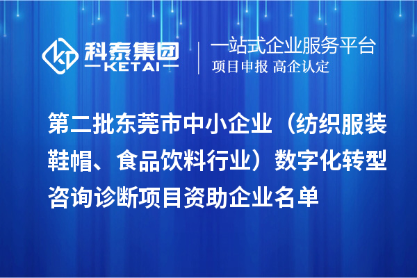 第二批東莞市中小企業（紡織服裝鞋帽、食品飲料行業）數字化轉型咨詢診斷項目資助企業名單