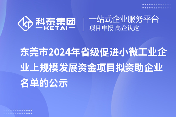 東莞市2024年省級促進小微工業企業上規模發展資金項目擬資助企業名單的公示