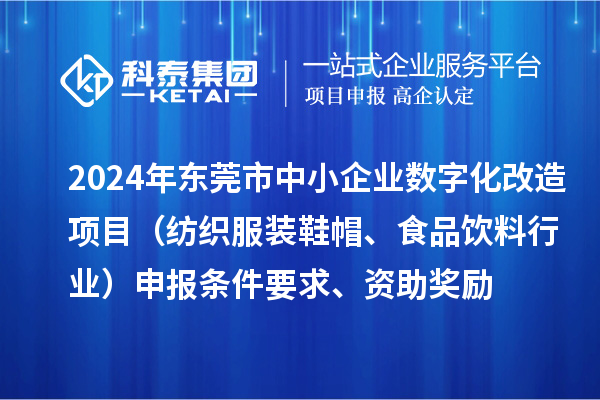 2024年東莞市中小企業數字化轉型城市試點專項資金數字化改造項目（紡織服裝鞋帽、食品飲料行業）申報條件要求、資助獎勵