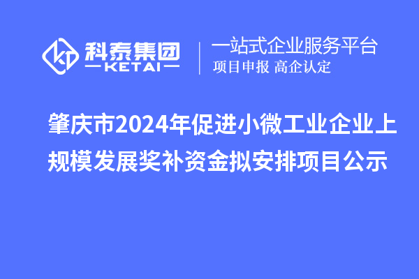 肇慶市2024年促進小微工業企業上規模發展獎補資金擬安排項目公示