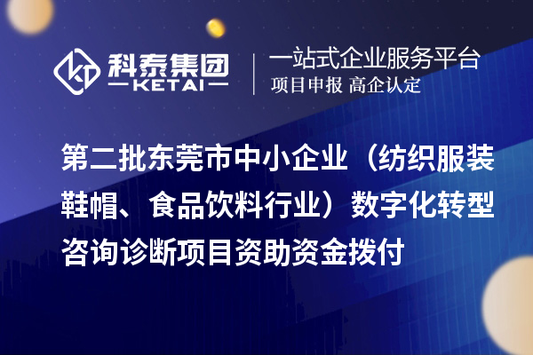 第二批東莞市中小企業（紡織服裝鞋帽、食品飲料行業）數字化轉型咨詢診斷項目資助資金撥付