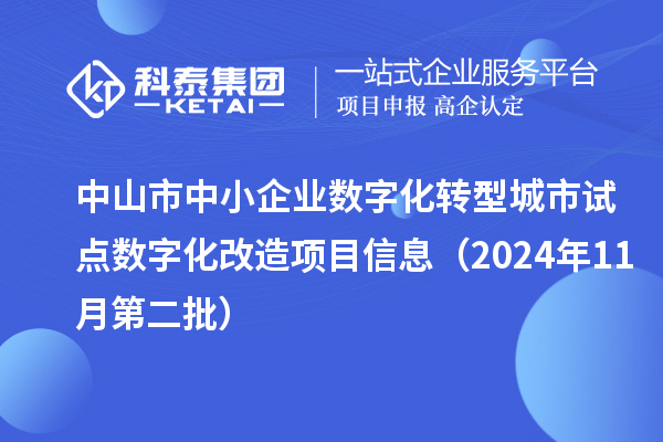 中山市中小企業數字化轉型城市試點數字化改造項目信息（2024年11月第二批）