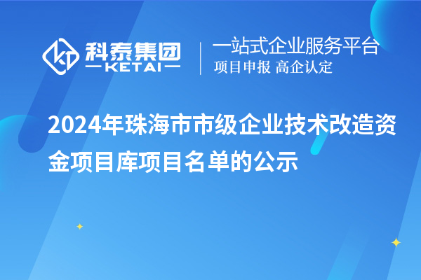 2024年珠海市市級企業技術改造資金項目庫項目名單的公示