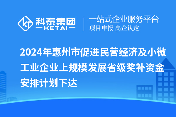 2024年惠州市促進民營經(jīng)濟及小微工業(yè)企業(yè)上規(guī)模發(fā)展省級獎補資金安排計劃下達